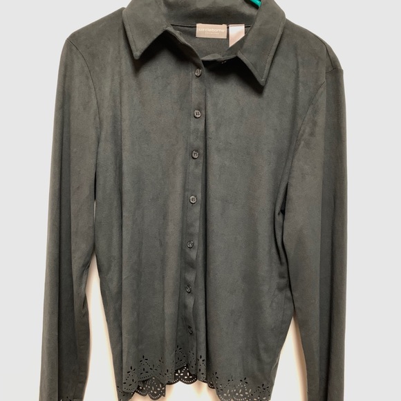 LIZCLAIBORNE Velour Button Up Dress Shirt w/Detail - Picture 1 of 5